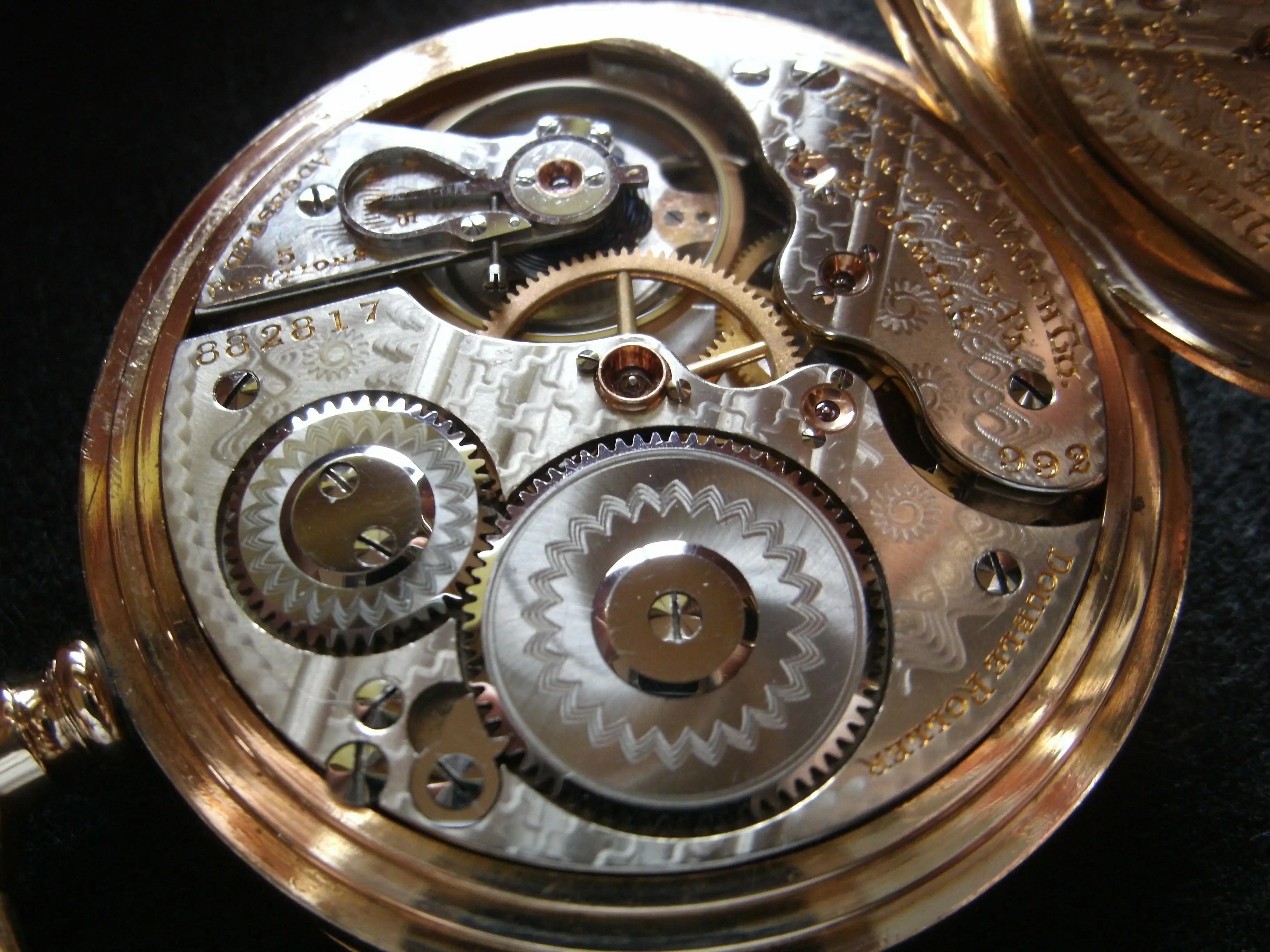 The watch movement inside.