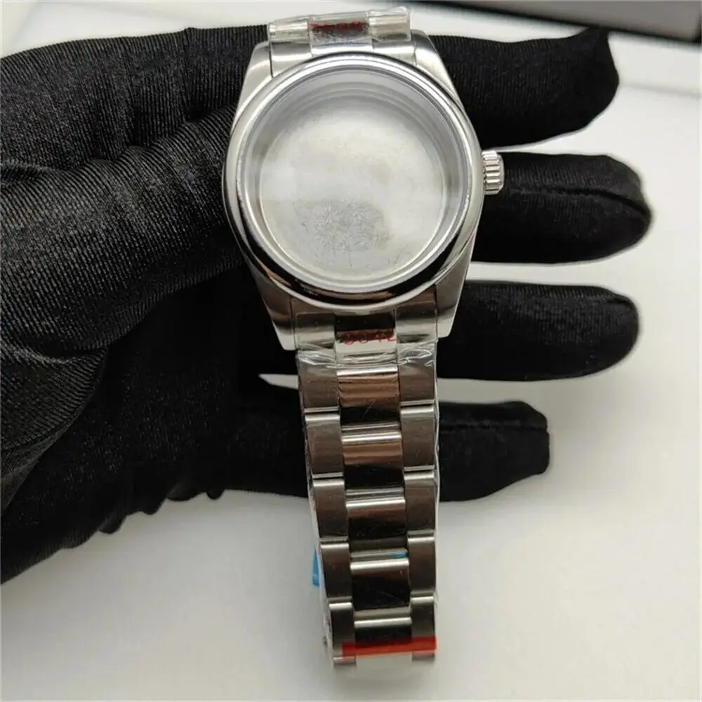 Polished steel watch case.
