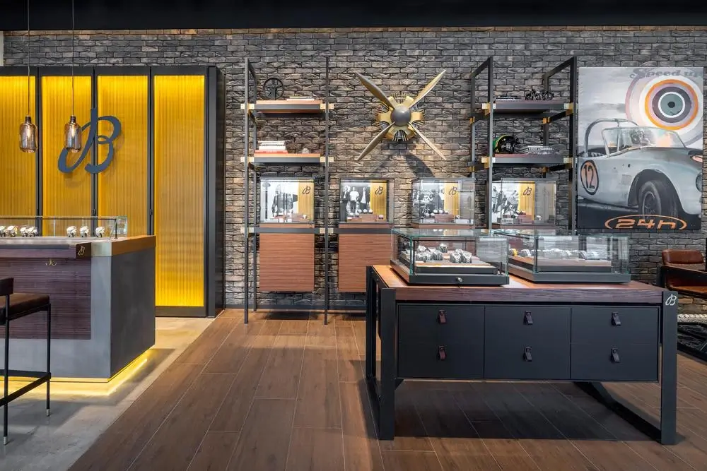 Wide shot of a modern boutique interior.