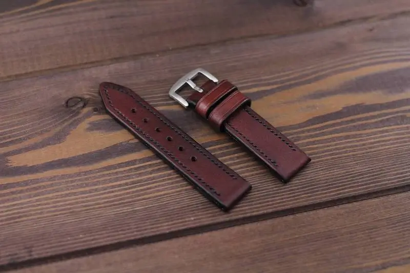 Close-up of a high-quality leather watch strap.